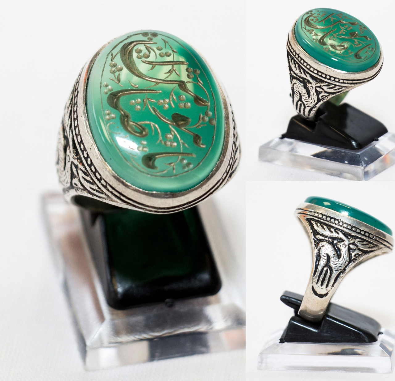 Grüner Aqiq - Der Beschützer des Rehs - Imam Ridha as - Silberfassung Size 68