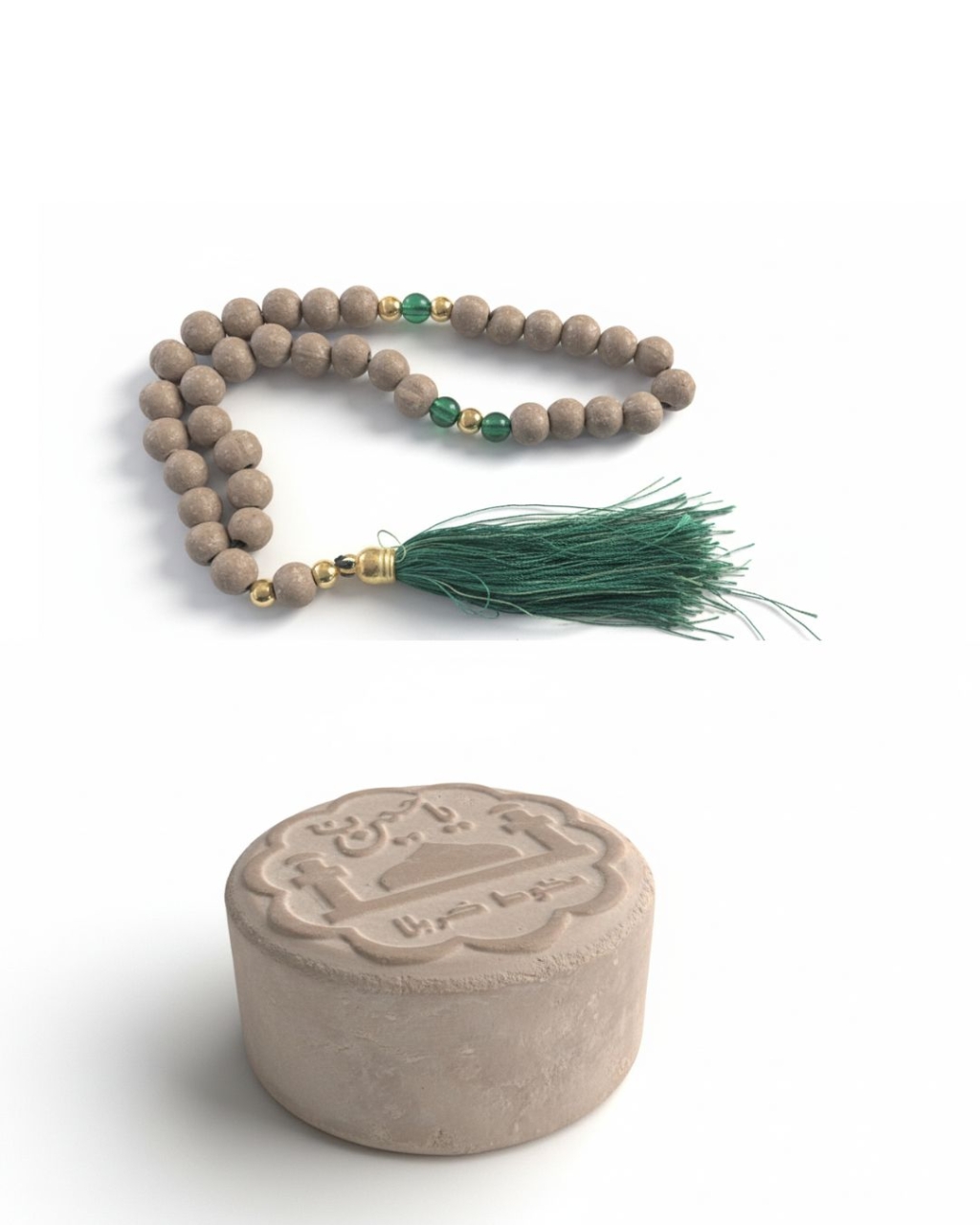 Gebetskette (Tasbih) + Gebetsstein (Turbah) aus Karbalah - SET