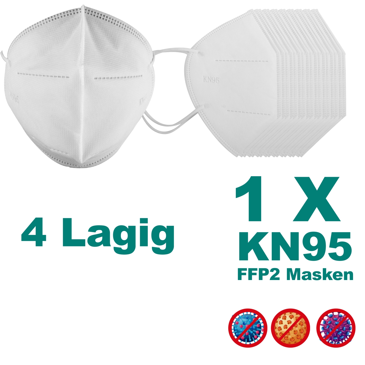 1x Atemschutzmaske FFP2 Mundschutz Maske KN95 98% Filterung Feinstaubmaske