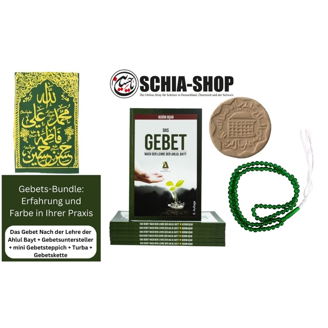 Bundel Das Gebet Nach der Lehre der Ahlul Bayt + mini Gebetsteppich + Turba + Gebetskette