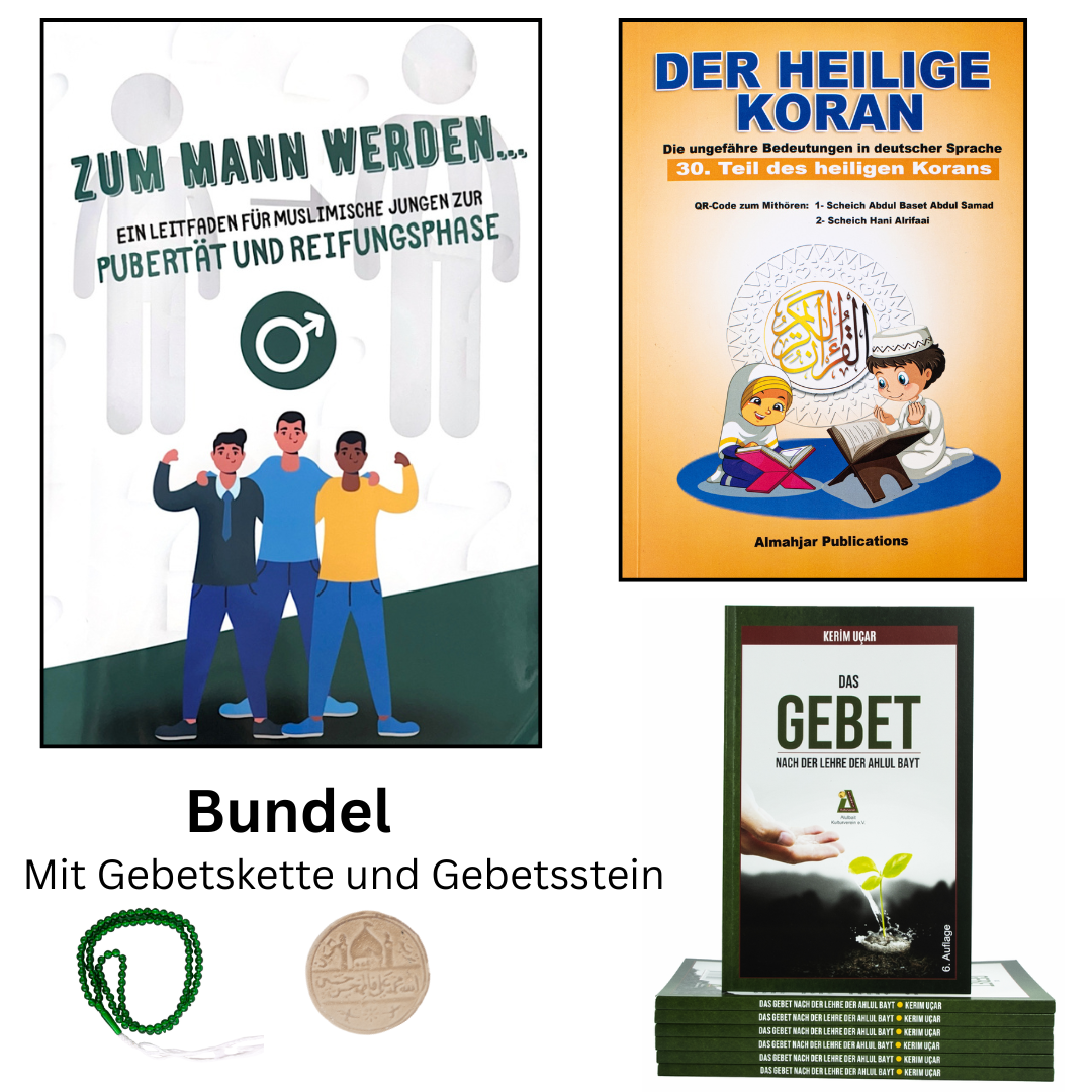 Jungen-Islam-Bundle mit Koran, Pubertätsratgeber und Gebetsset