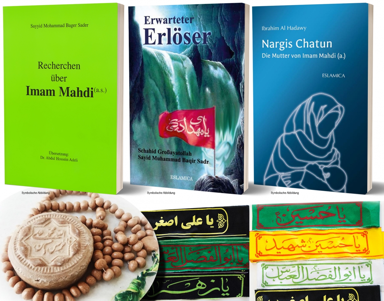 XXL Bundle Imam Mahdi a.s. 3 Bücher (Erwarteter Erlöser, Recherchen, Nargis) + Gebetskette Turba und