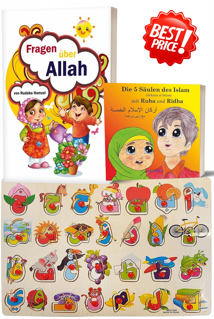 Kinder Bundle Alif-Ba Puzzle + Fragen über Allah + 5 Säulen des Islam