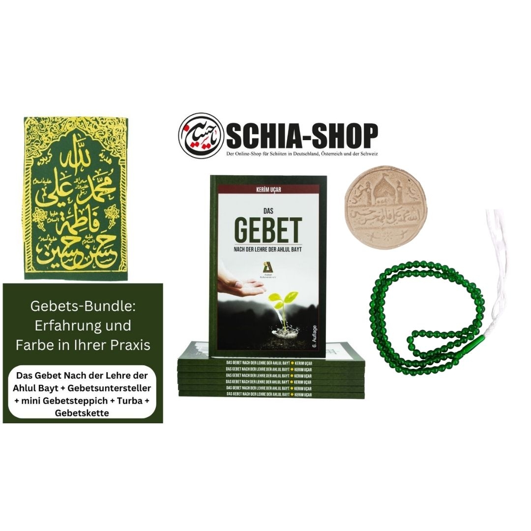 Bundel Das Gebet Nach der Lehre der Ahlul Bayt + mini Gebetsteppich + Turba + Gebetskette