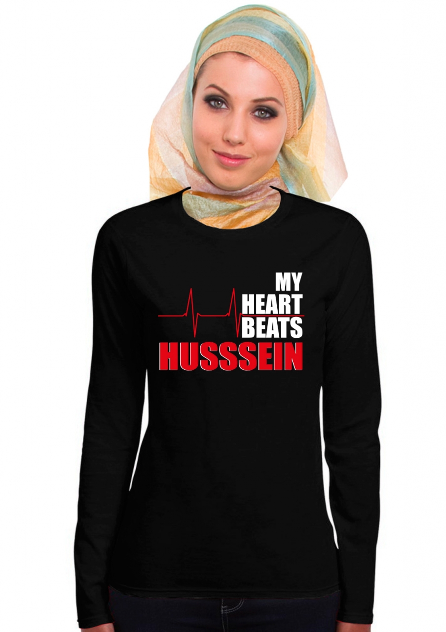 My Heart beats Hussein Muharram Ashura Damen Langarm T-Shirt