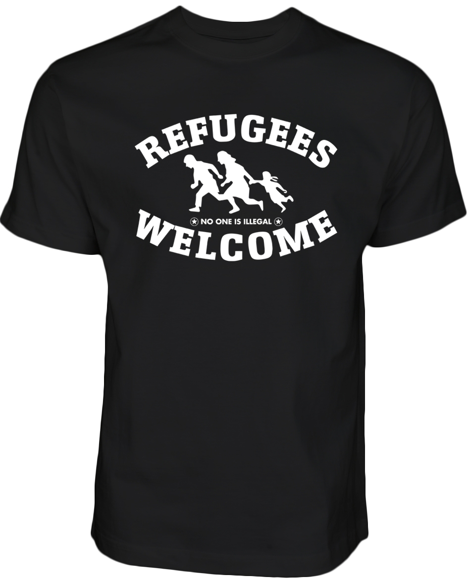  Refugees welcome T- Shirt Schwarz mit weißem Motiv - Nobody is illegal 