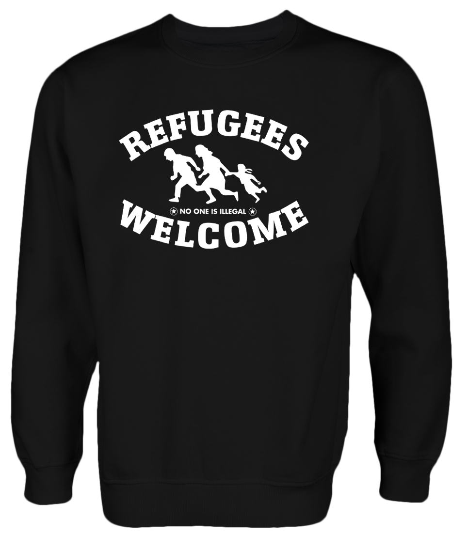  Refugees welcome Pullover Schwarz mit weißer Aufschrift - No one is illegal 