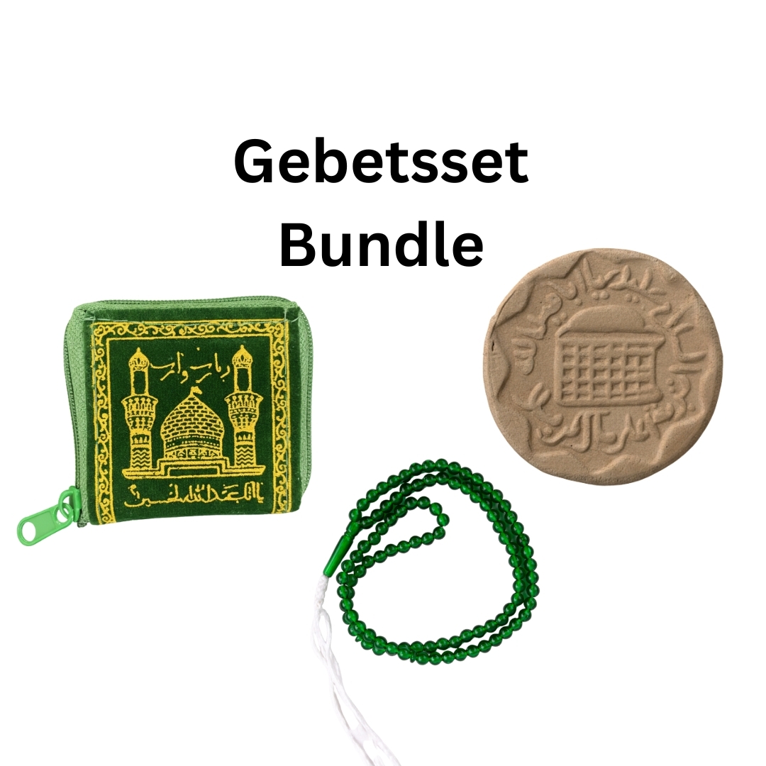 Gebetstasche klein + Gebetsstein aus Karbalah + Tasbih in Farbe Grün