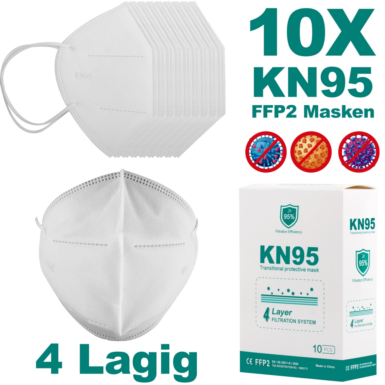 30x Atemschutzmaske FFP2 Mundschutz Maske KN95 98% Filterung Feinstaubmaske